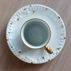 Brand New L'Objet Haas Mojave Espresso Cup + Saucer - White + Gold